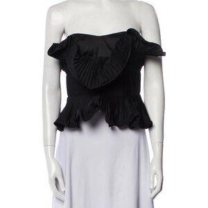 Johanna Ortiz Andaluz Hechicera Black Pleated Peplum Top Size 8